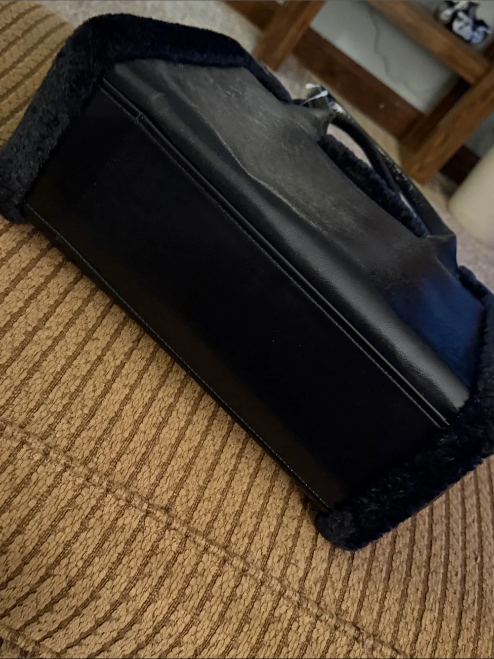 kate spade black shearling-trim tote